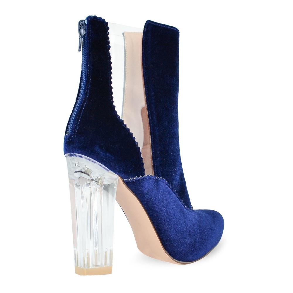 CHASE & CHLOE CHUNKY CLEAR HEEL VELVET BOOTS - Picture 4 of 5